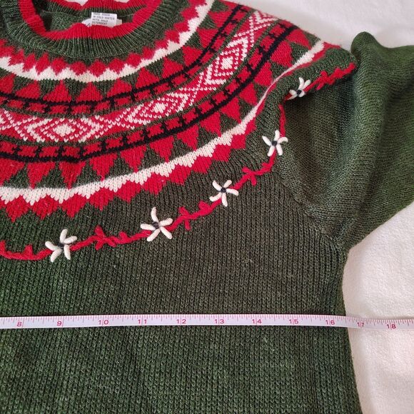 Vtg 90s Holiday Nordic Fair Isle Knit Sweater Retro Embroidered Preppy Small - Picture 4 of 7